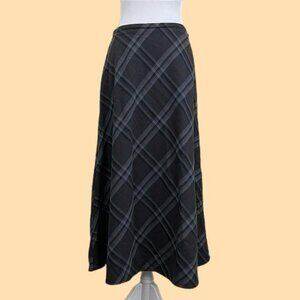 gray black and red plaid vintage 90s midi skirt